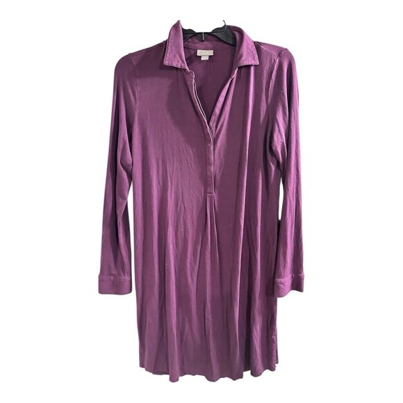 J Jill S Purple Collared Stretch Jersey Long Sleeve Midi Shirt Dress - Picture 1 of 7